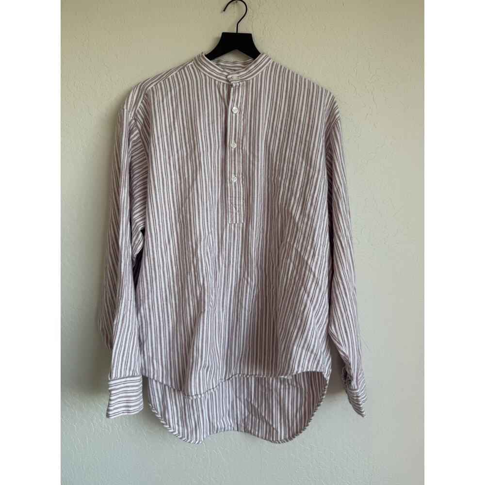 Murphy Of Ireland Grandfather Collarless Shirt Mens L Pure Cotton Red Striped
